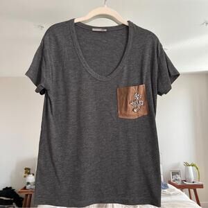 Zara Dark Gray Tee with Embellished Tan Pocket